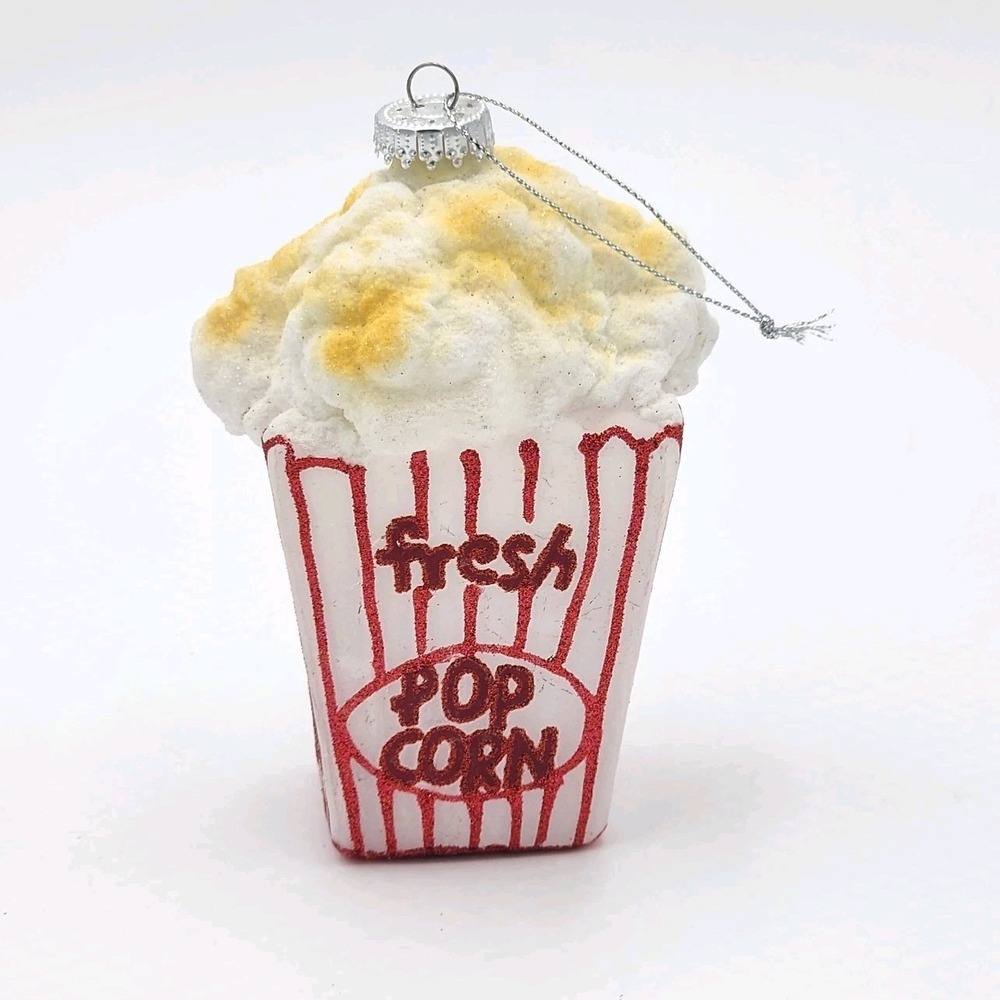 Large Blown Glass Christmas Tree Ornament Fresh Movie Popcorn 5.5" Red and White - Picture 3 of 7